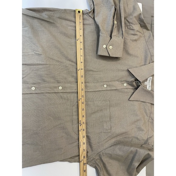 Vintage Christian Dior Dress Shirt Mens 16 34-35 Brown Button Up Pocket Cotton - Picture 5 of 7